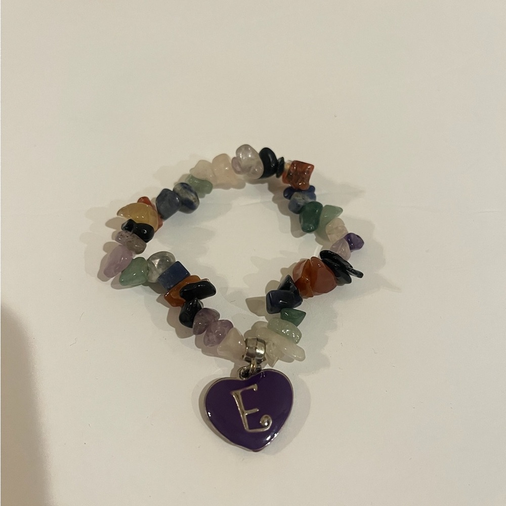 Niagara Falls Multicolor Stone Bracelet with Letter E Heart Charm